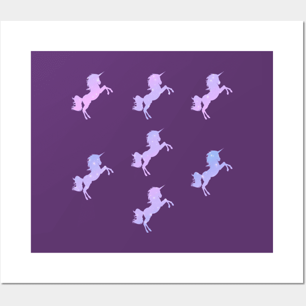 Lilac Lavender Sparkly Unicorn Silhouettes Wall Art by anonopinion